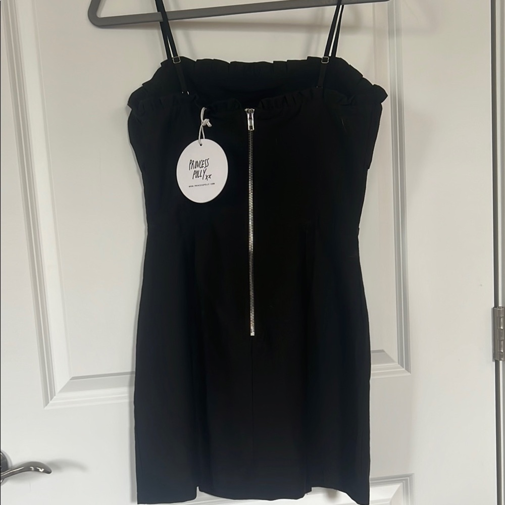 NWT- Princess Polly Black Spaghetti Strap Cotton/Poly Sheath Dress - Picture 3 of 9
